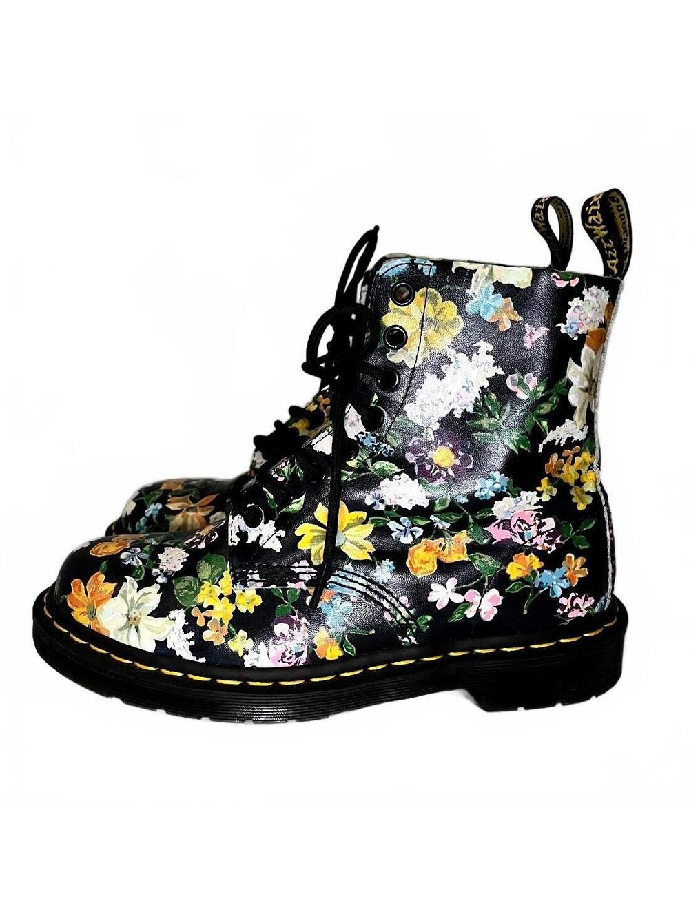 Dr. Martens 1460 Pascal Black Multi Floral Botanical Leather Boots Size 8 - Picture 2 of 6